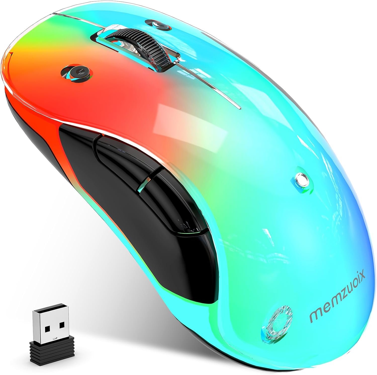 memzuoix 2.4G Aesthetic Wireless Mouse – Customizable Covers & LED Mood Lighting – Rechargeable Ergonomic Design, 5 Buttons, 1200 DPI for Office, Laptop, Mac – White