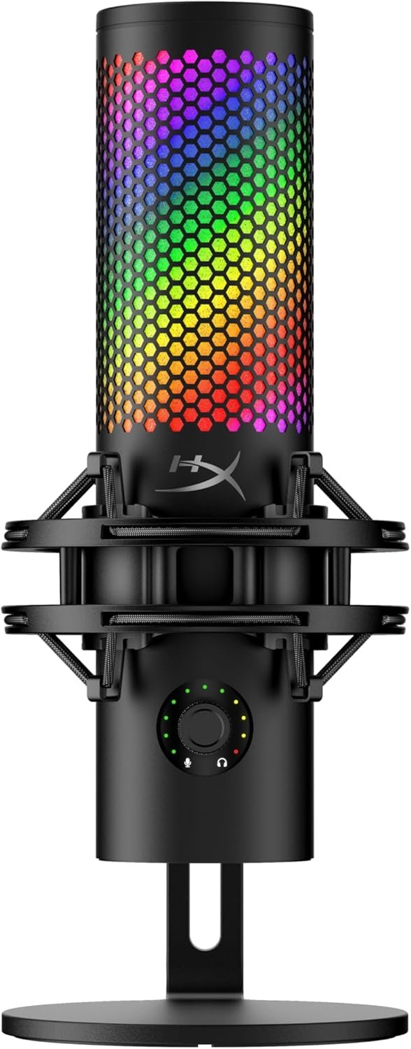 HyperX QuadCast 2 S – USB Microphone, with RGB Lighting, Streaming and Podcasting, with On-Board Controls, LED Lighting, Removable Shock Mount, PC, Mac, USB-C – Black
