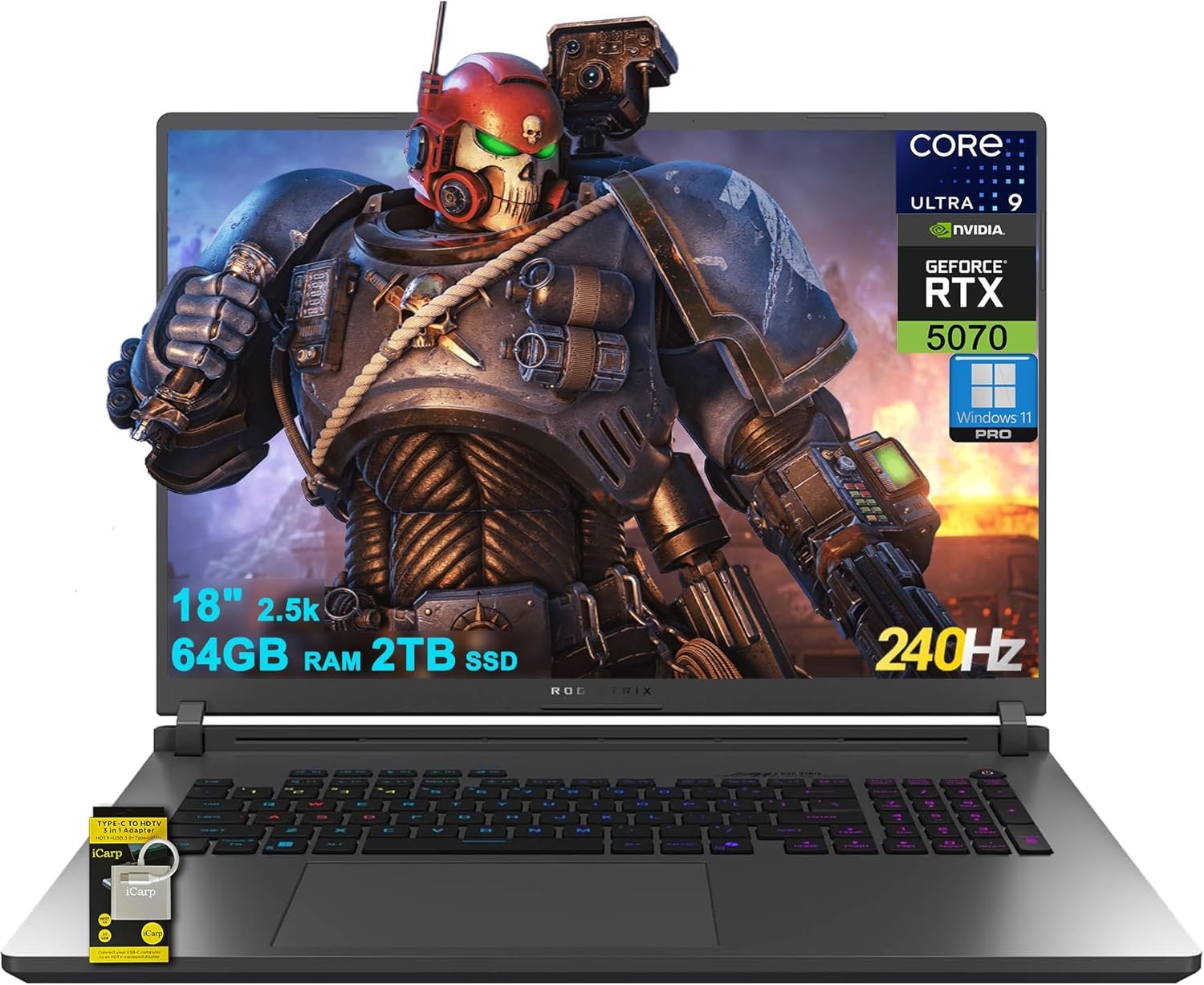 ASUS ROG Strix G18 G815 Gaming AI Laptop 18″ 2560×1600 240Hz (100% DCI-P3) Intel 24-core Ultra 9 275HX 64GB RAM 2TB SSD GeForce RTX 5070 (Up to 798 AI Tops) RGB Backlit Win11Pro ICP Hub/