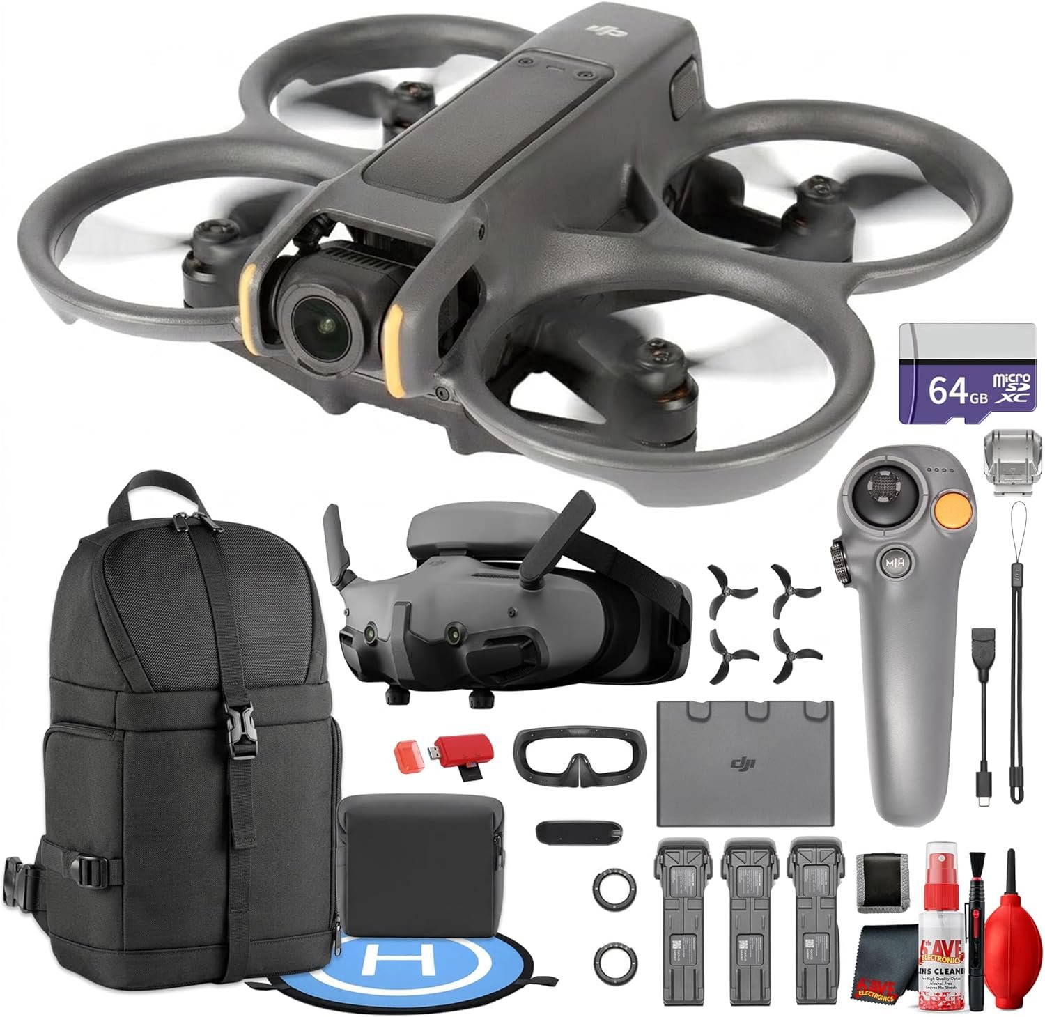DJI Avata 2 Drone with Goggles 3 and 3-Battery Fly More Combo, Portable FPV Drone for Adventure, Travel, and Content Creation (CP.FP.00000151.02) + 64GB Card + Sling Backpack + More (22pc Bundle)