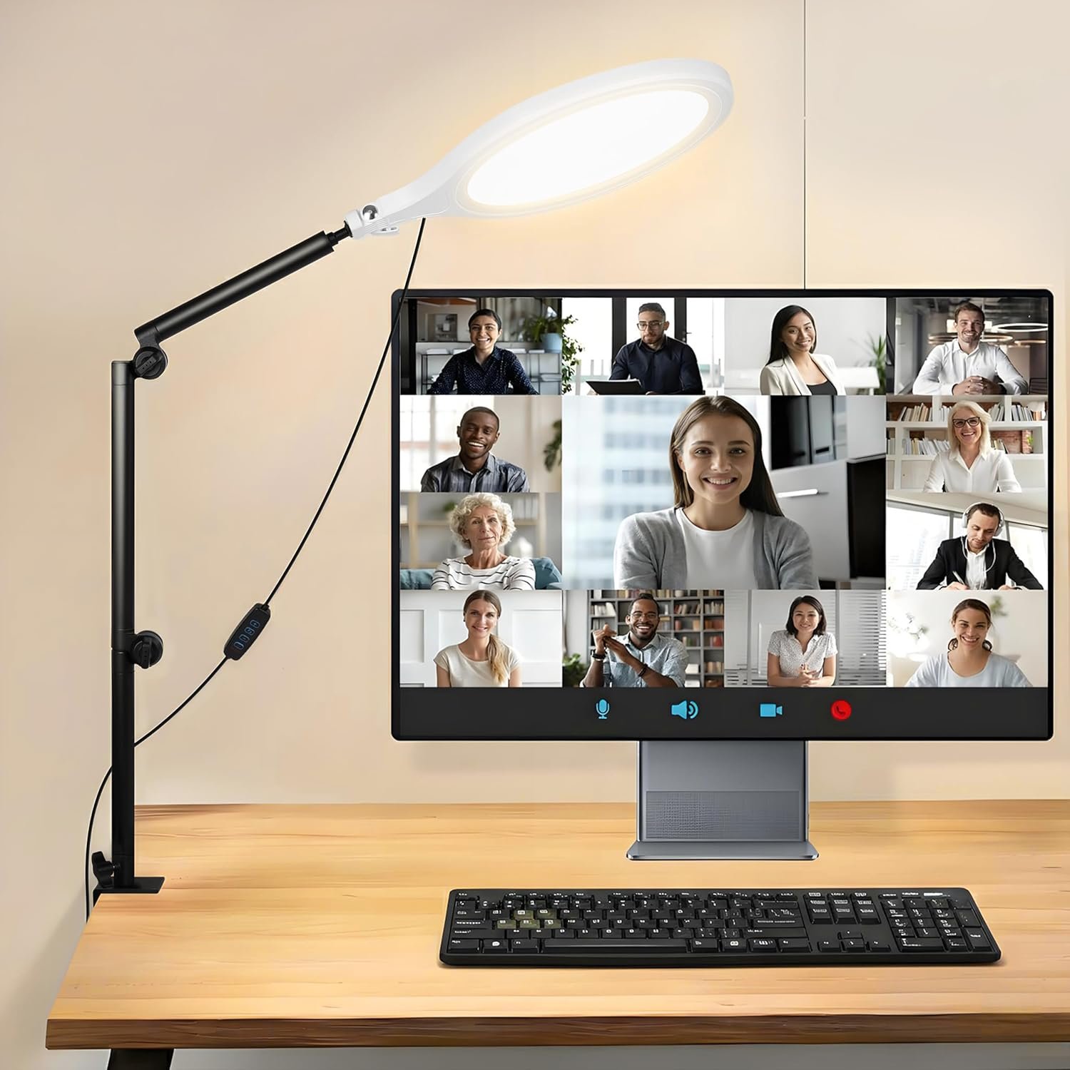 Desk Ring Light, 10″ LED Ring Light for Desk with Clamp, 360°Rotate & Flexible Height Full-Screen Overhead Ringlight for Video Recording, TikTok, YouTube, Live Streaming, Content Creation, White