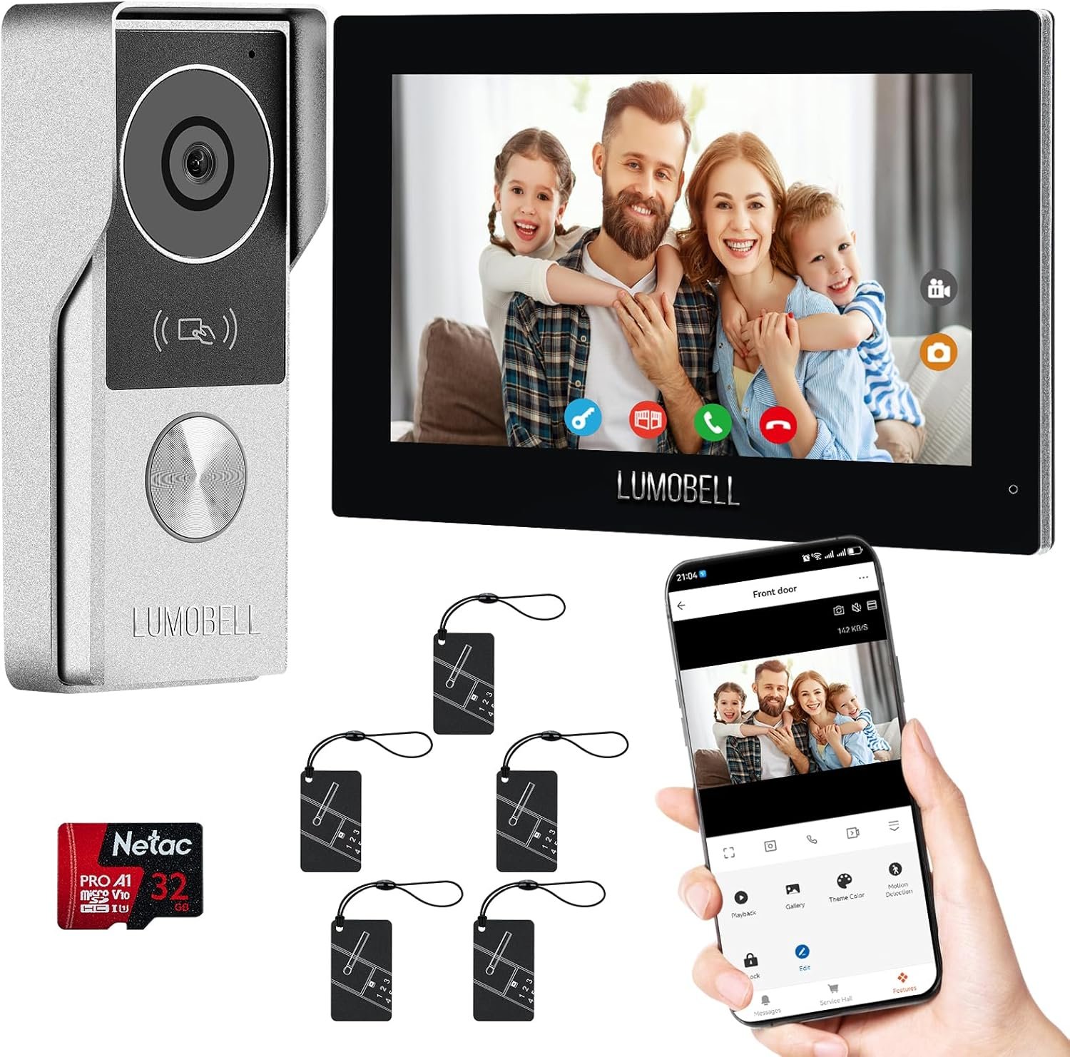 Wired Video Doorbell Intercom System with 7″ HD Touchscreen Monitor, 1080P Doorbell Camera, 130° Wide Angle, Night Vision, Human Detection, Support 12V Electric Door Lock Strike Plate