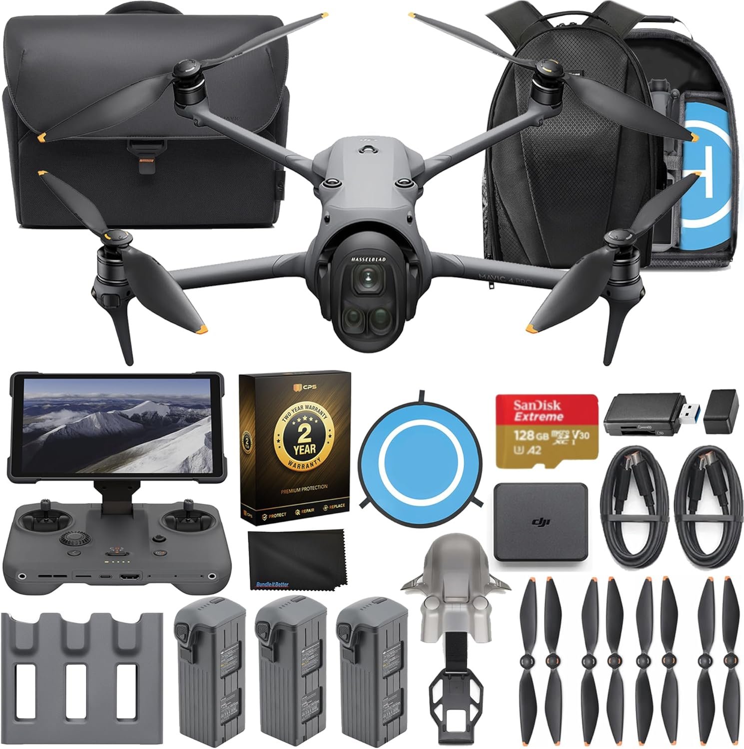 DJI Mavic 4 Pro Drone with 512GB Creator Combo – 6K60 HDR, 100MP, 51-Min Max Flight Time, 18.6-Mile Range, Omnidirectional Avoidance Bundle with RC Pro 2 Remote Controller, 3 Batteries, 128GB Memory, Parallel Charging Hub, Backpack, CPS 2 Year Warranty + More
