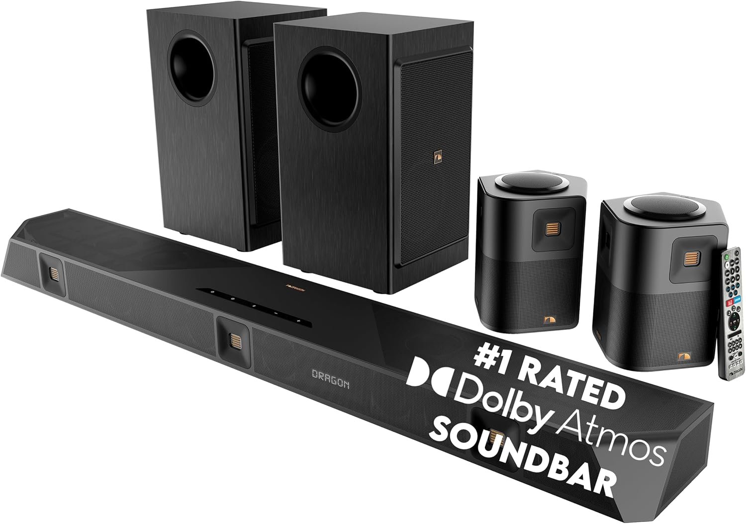 Nakamichi Dragon 11.4.6-Ch Surround System w Dolby Atmos/DTS:X Pro (Pro Cinema Engine), HiFi AMTs, Dual-Opposing 8″ Subs, Bipolar Surr, 6 Discrete Height Ch, 3000 Watts Max Output. AVR-Grade Soundbar