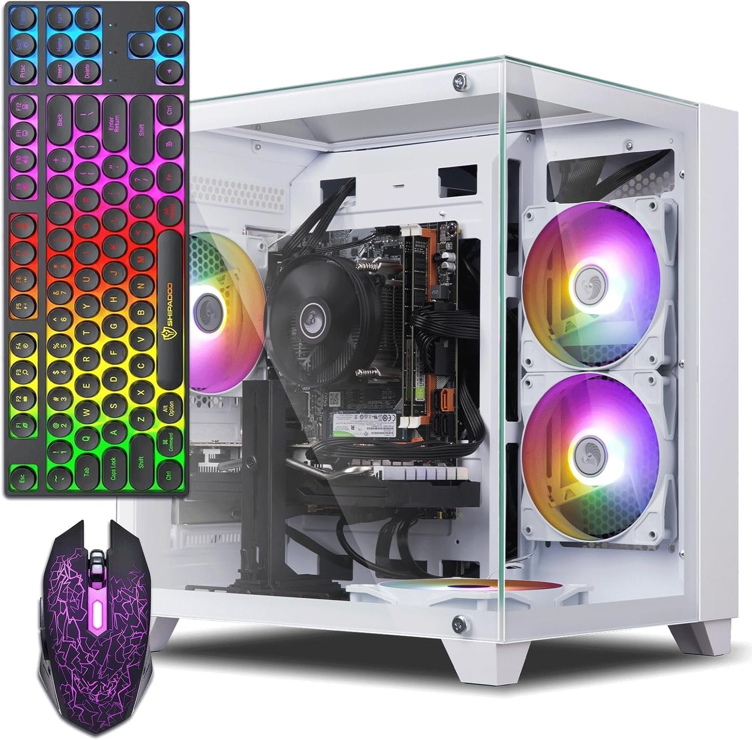 ZER-LON Gaming PC Desktop, Prebuilt Gaming Computer with Intel Core I7 up to 3.9 GHz, RTX 3050 8G, 16G RAM, 512GB SSD, ARGB Cooling Fan,Supply WiFi Support
