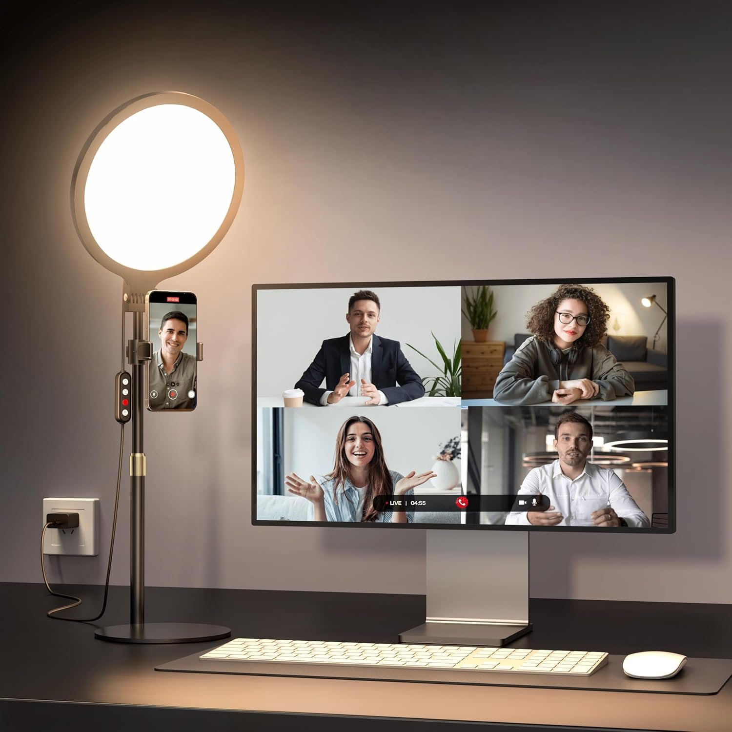 Ring Light with Stand for Zoom Meetings, 360° Rotate 10.5″ Zoom Lighting for Computer Video Conference Light Desk Light, Full-Screen LED Lighting with Phone Holder for Live Streaming, Video Call