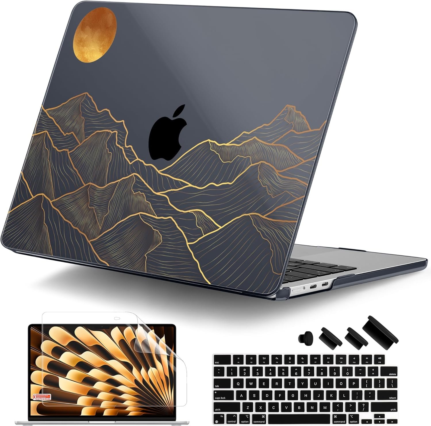 DONGKE for MacBook Air 13 Inch Case M5 2026 M4 2025 M3 M2 2024-2022 A3449 A3240 A3113 A2681, Plastic Hard Shell & Keyboard Cover & Screen Film for MacBook Air 13.6 Inch Case – Abstract Mountain