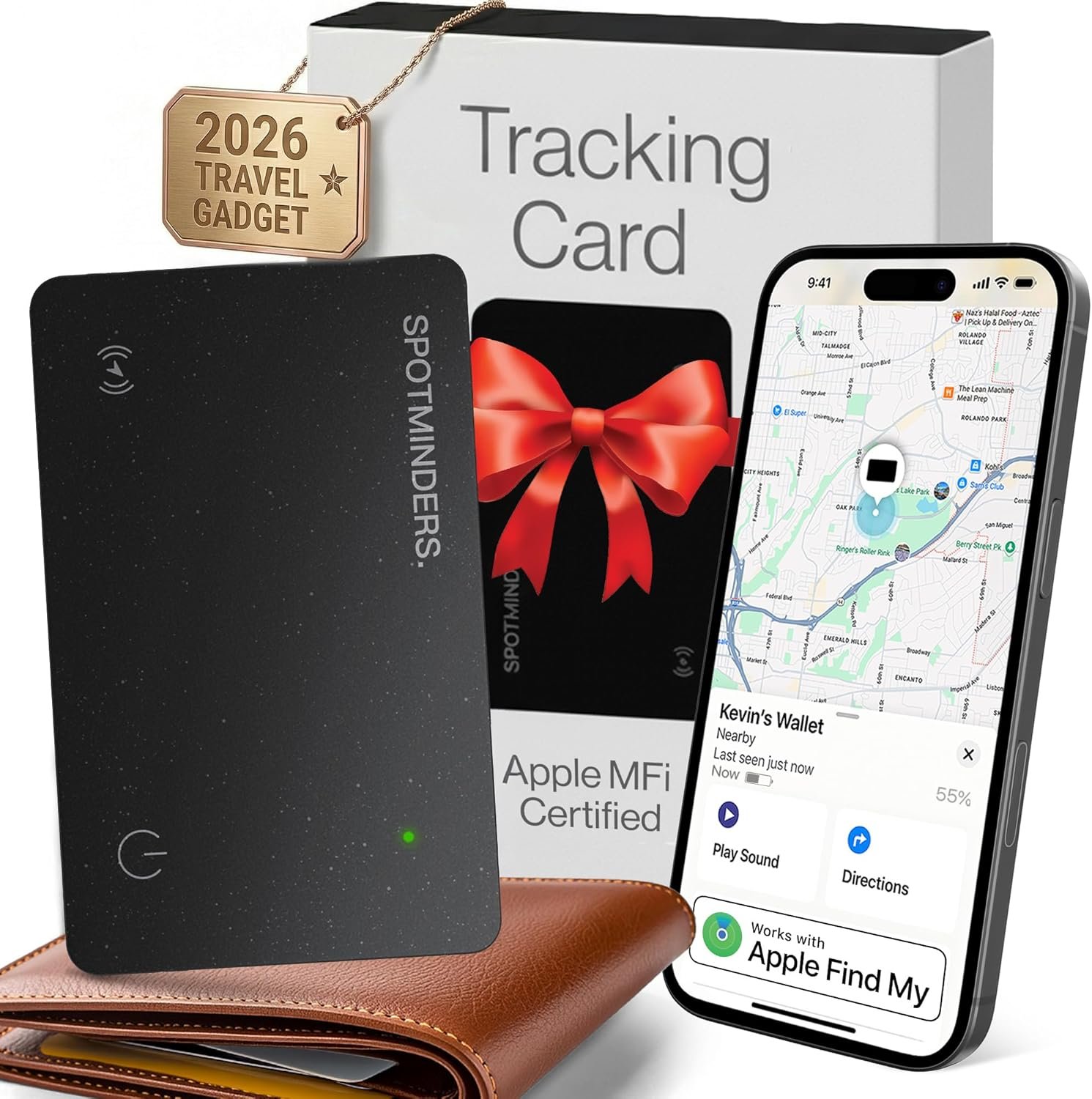 SPOTMINDERS Apple MFi Certified Wallet Tracker Card – Dad Gifts for Fathers Day Works, with Apple Find My, IP68 Rechargeable Tracking Card for Wallet Luggage Passport – Ultra Slim 0.07in Item Finder