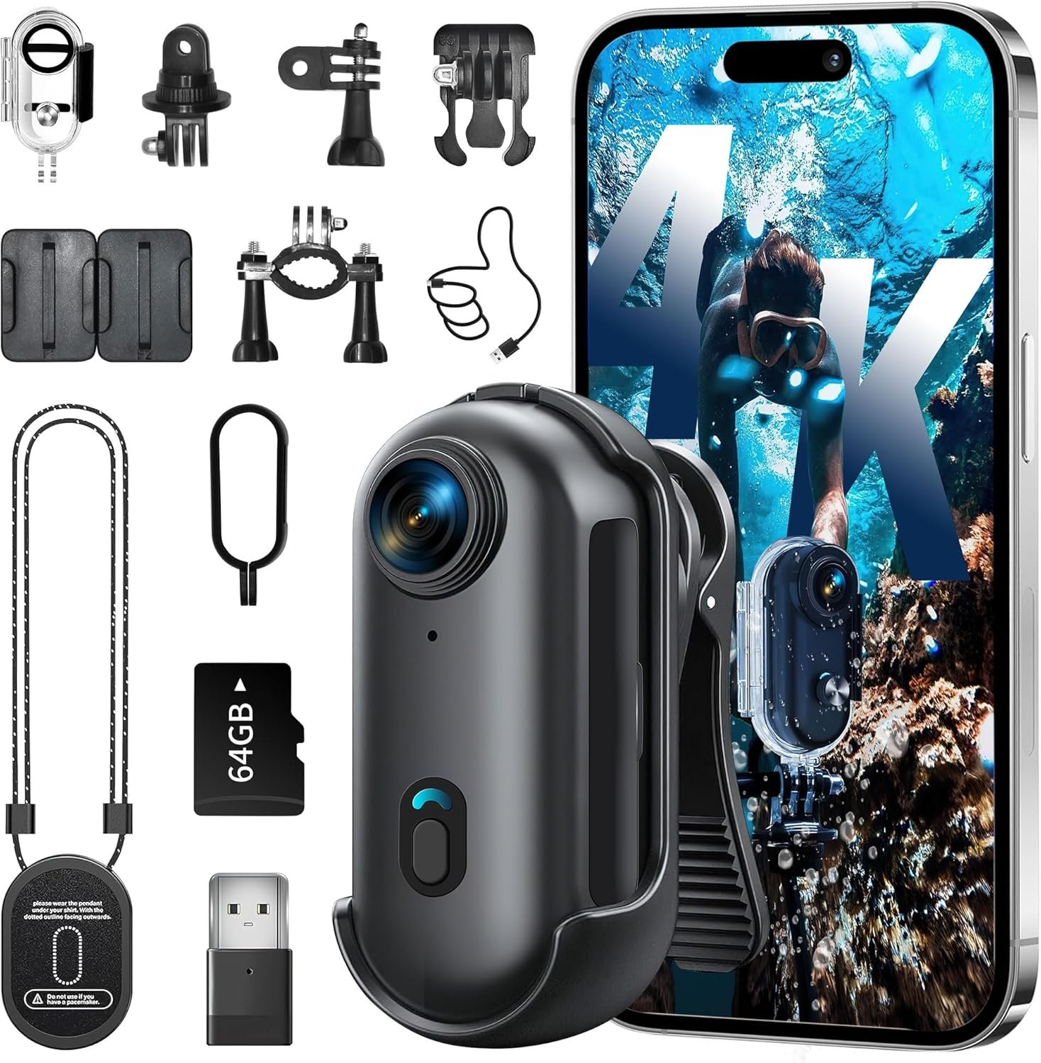 4K Mini Body Camera, Wearable Action Body Cam, Sports Action Camera Thumb Size Hands-Free Recording Body Worn Camera, Portable Camcorder Mount Anywhere for Work, Travel,Fishing (Black, 128, GB)