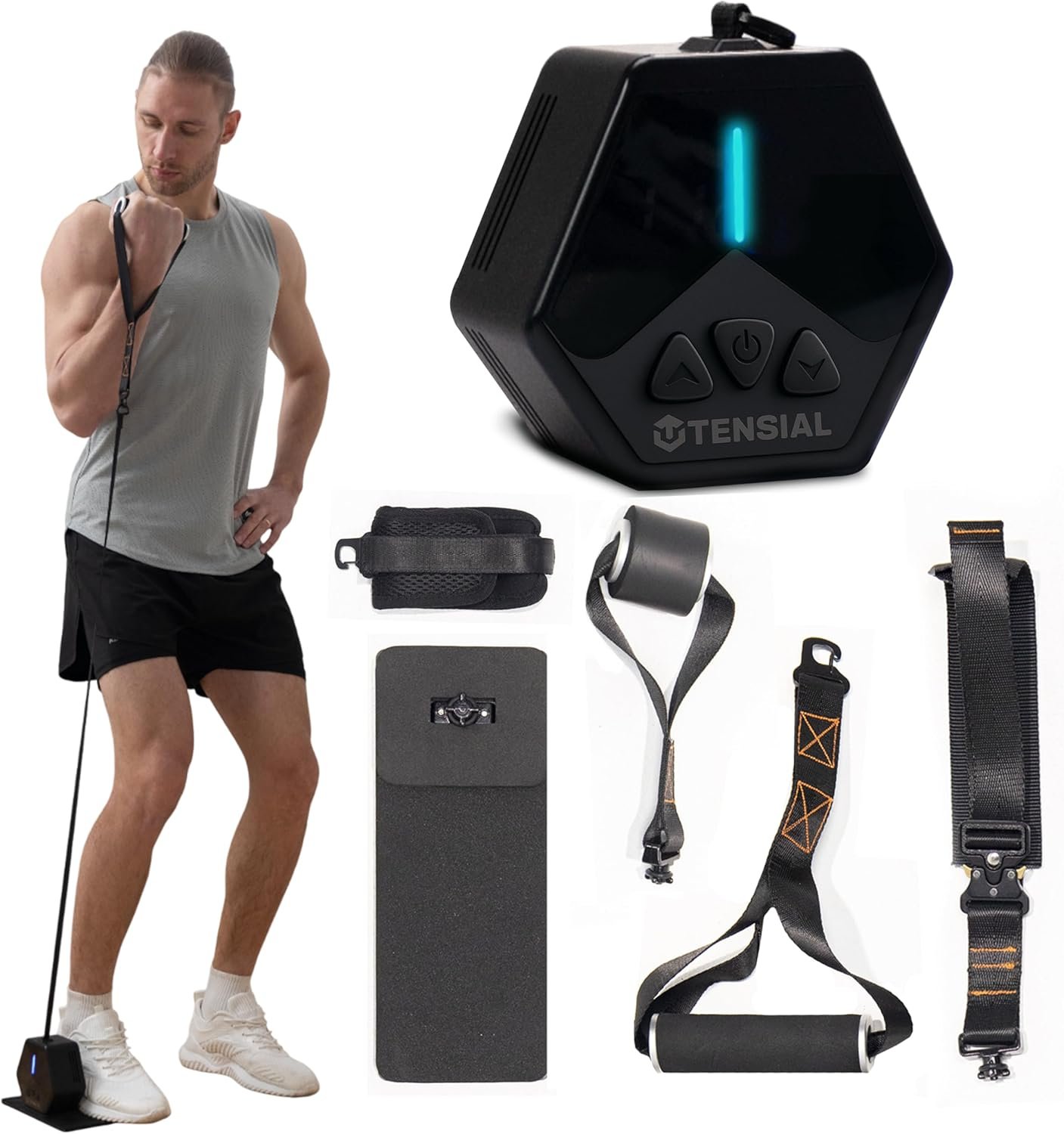 Smart Home Gym – Portable Home Gym Equipment with Digital Resistance 7-66 lbs | Single Motor Electronic Cable Machine for Strength Training | Compact Motorized Adjustable Weight Fitness System