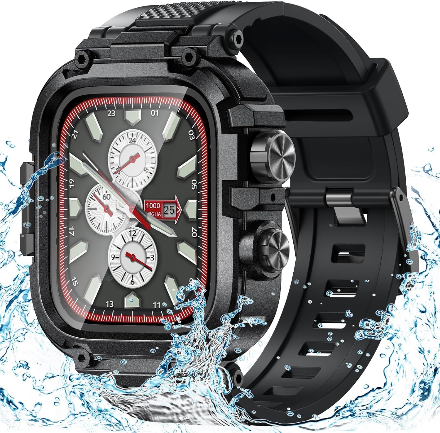 Goton IP68 Waterproof Rugged Band for Apple Watch 46mm/45mm/44mm with Case build-in Screen Protector – Heavy Duty Sport Strap Compatible with iWatch Series 11/10/9/8/7/6/5/4/SE