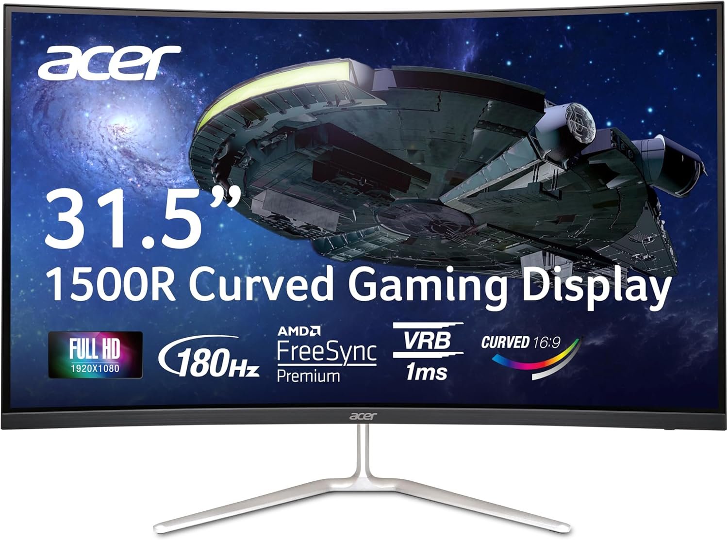 acer Nitro 31.5″ FHD 1920 x 1080 1500R Curved PC Gaming Monitor | AMD FreeSync™ Premium | Up to 165Hz Refresh | 1ms VRB | VESA Mountable | 1 x Display Port 1.2 & 2 x HDMI 1.4 | EDA320Q PBIIPX