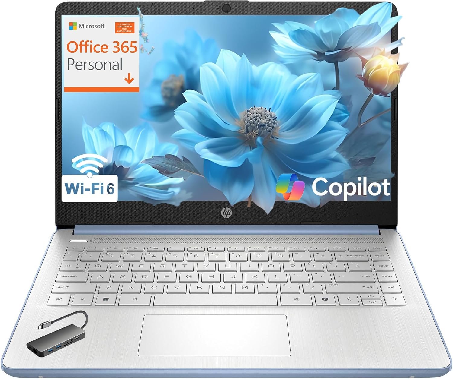 HP Laptop Computer for Students, 2026 Edition AI PC, 1 Year Office 365, Intel Processor, 8GB RAM, 128GB UFS, Long Battery Life, Webcam, WiFi 6, Type-c HUB Included, Windows 11 Home S, Sky Blue