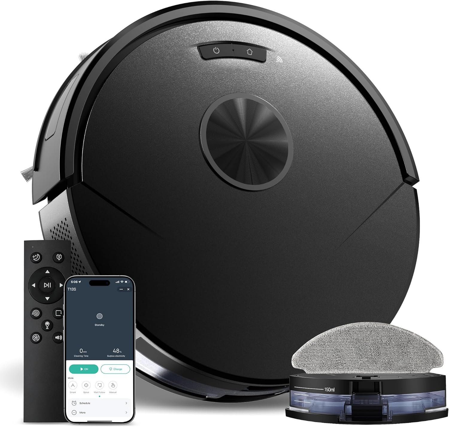 Robot Vacuum and Mop Combo, 8000Pa Strong Suction 2 in 1 Vacuum Robot with Mopping, with Schedule, Wi-Fi/App/Remote, Self-Charging, Slim, Ideal for Hard Floor, Pet Hair, Low-Pile Carpet