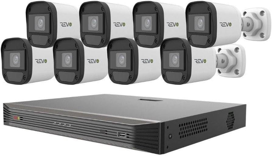 REVO America Ultra 16 Ch. 2TB HDD IP NVR Video Surveillance System, 8 x 4MP IP Bullet Cameras – Remote Access via Smart Phone, Tablet, PC & MAC, Black (nvr) & Cameras (White) (RU162ABNDL-1)