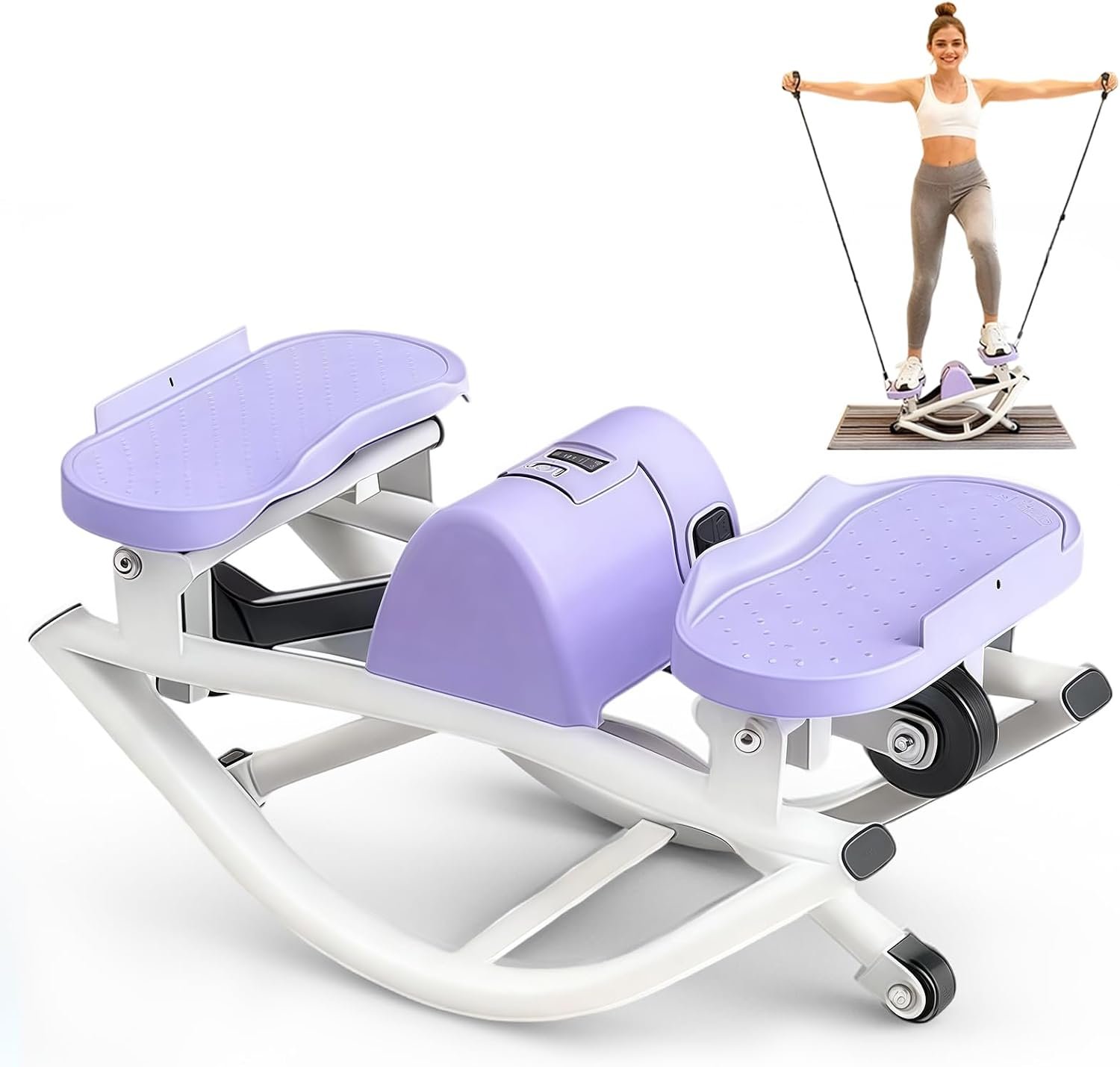Rock Stepper for Exercise at Home, Lateral Rocking Stepper with Digital Counter & Resistance Bands, 330 LBS Weight Capacity & Low Impact, Ski Machine Full Body Workout Equipment (Purple)