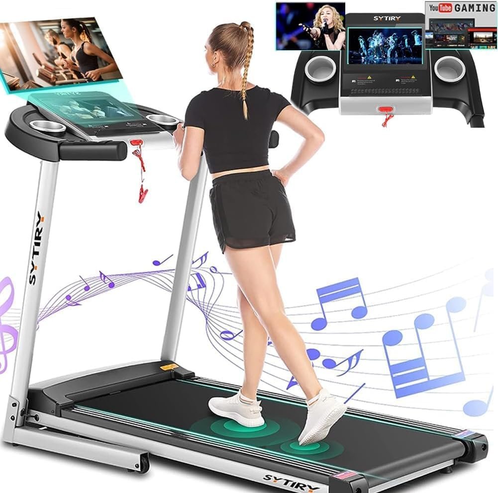 Treadmills for Home with TV Screen and WiFi,Smart Foldable Treadmill Machine,3D Virtual Sports Scene,HiFi Speakers,Popular APP for Social Networking,Video,and Search,Walking Pad Treadmill