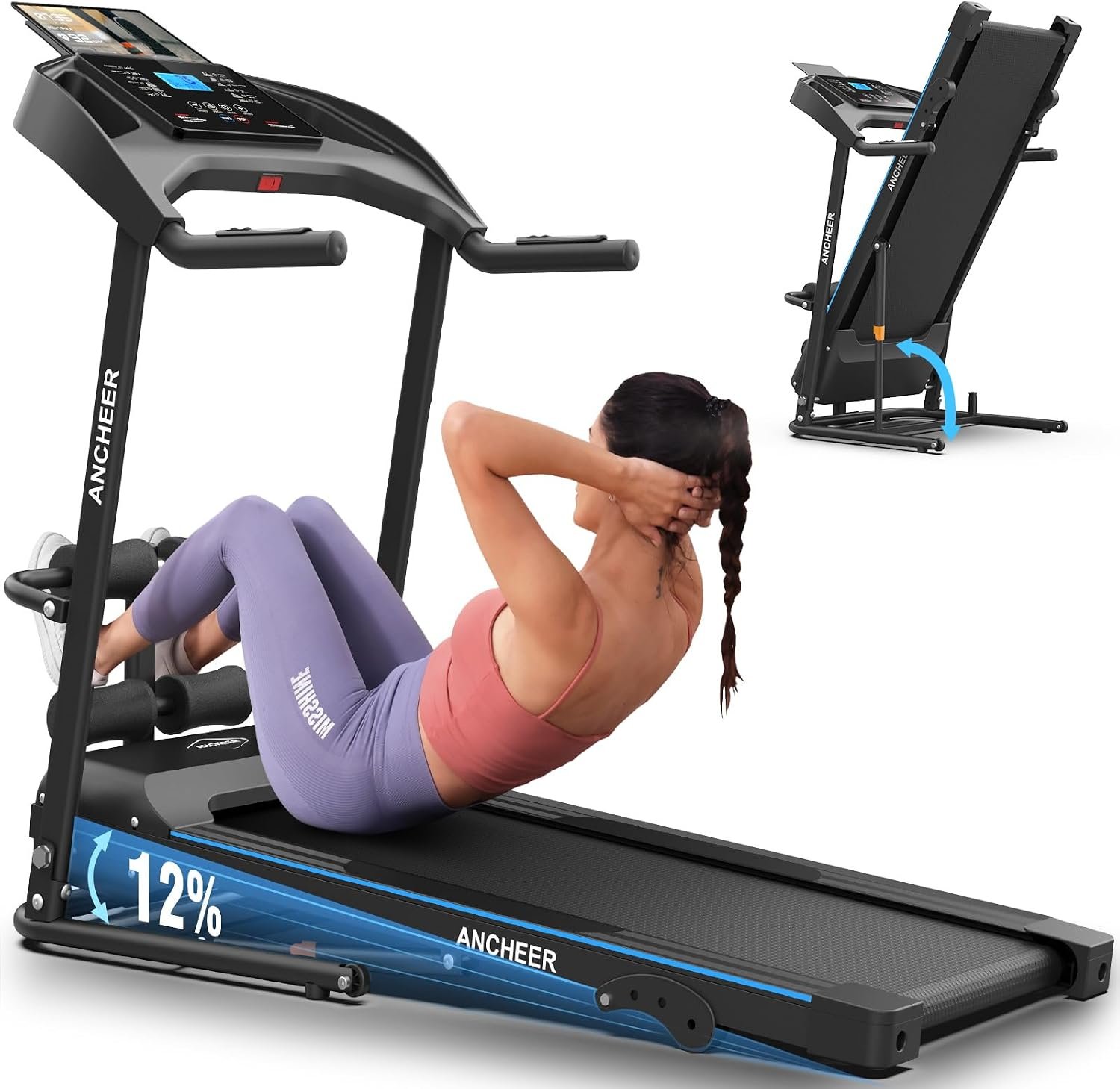Smart Treadmill with Sit Up, Foldable Treadmills for Home with Incline | 2026 Upgraded 3.5HP Portable Treadmill 350lbs Capacity, Multifunction Home Gym Equipment, Body Fat & Heart Rate Monitor