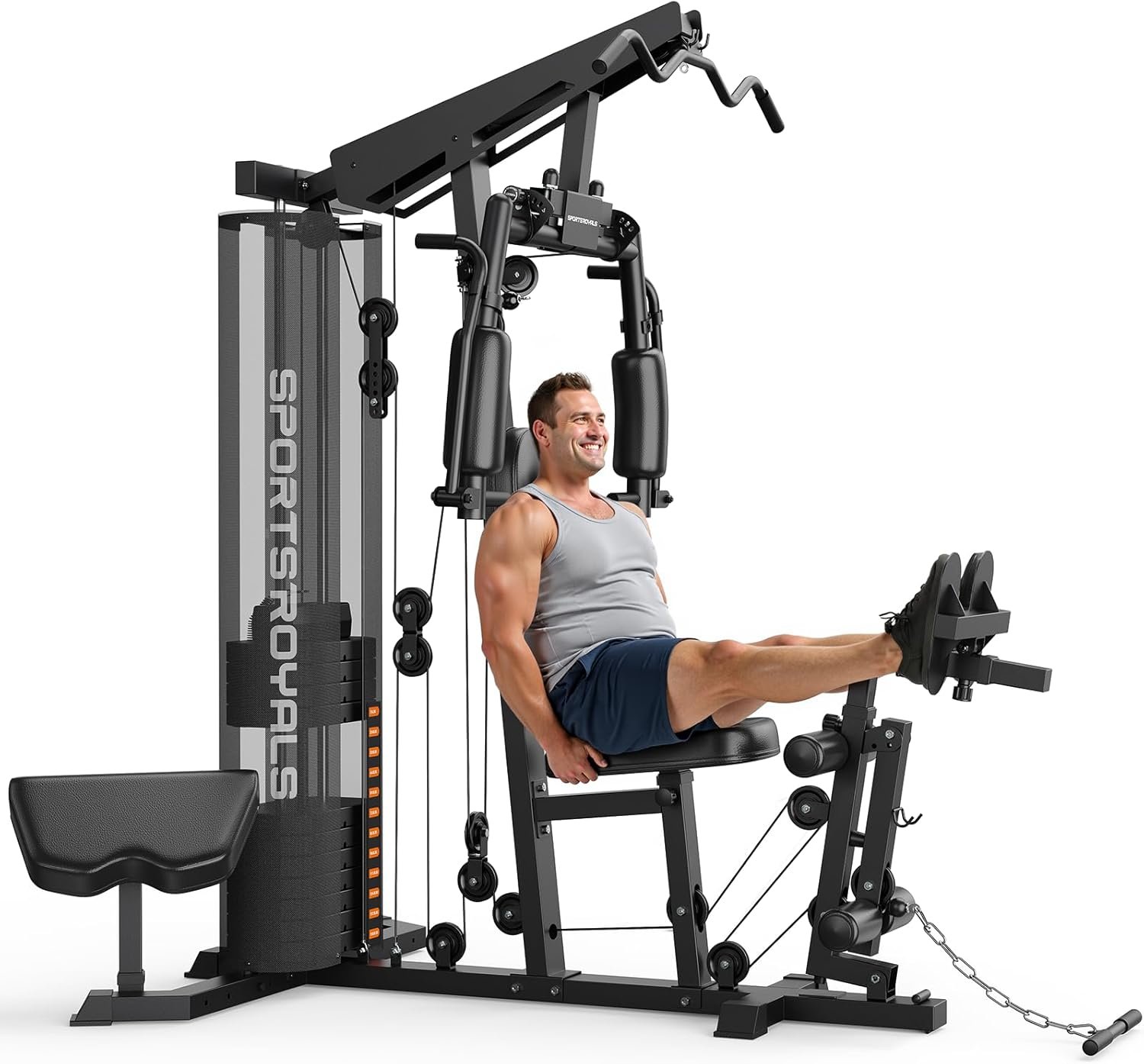 Sportsroyals Home Gym, Multifunctional Workout Station with Leg Press, 150LBS Weight Stack Full Body Workout Equipment for Home Exercise Fitness Strength Training
